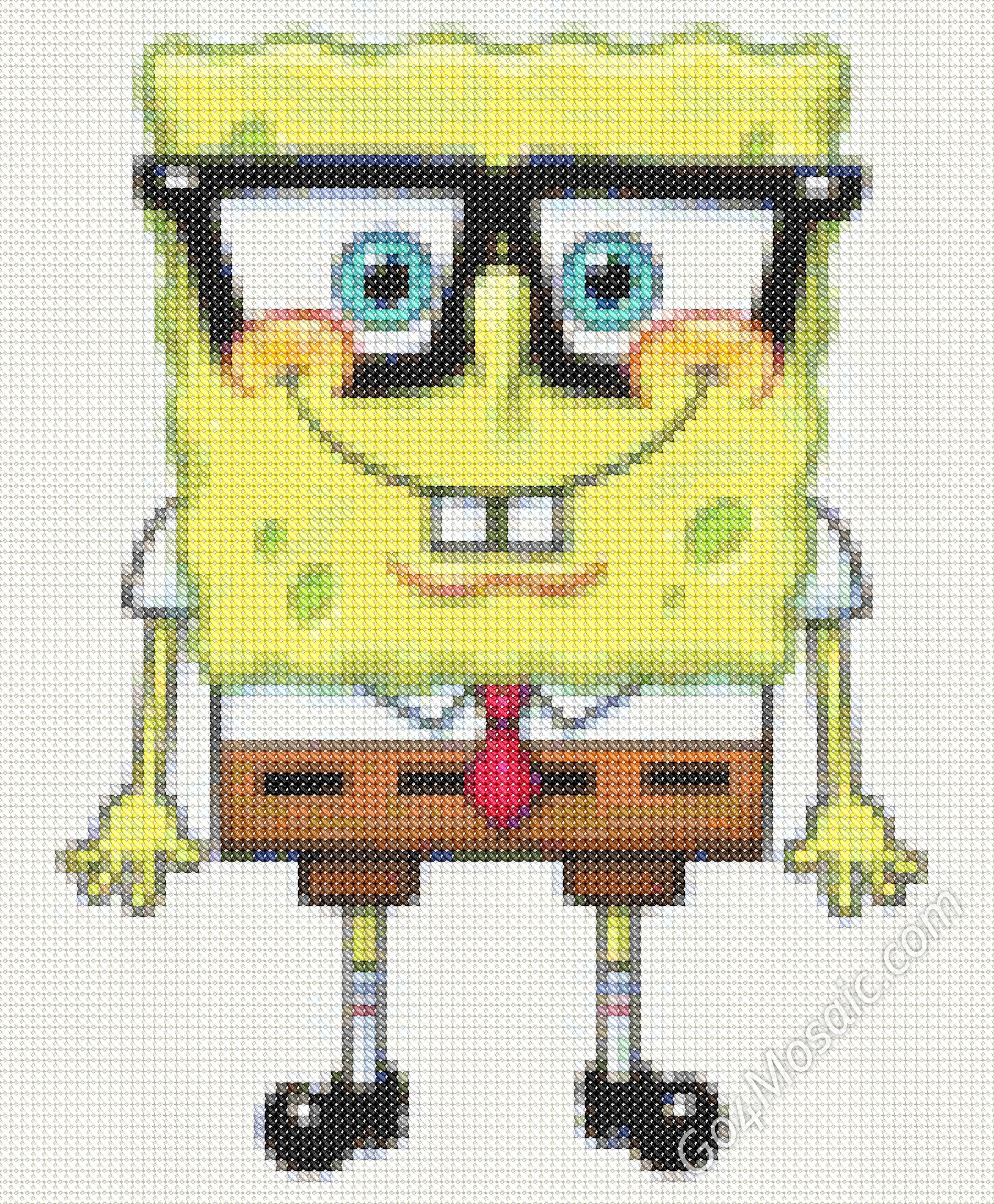 Cross-stitched Spongebob Squarepants mosaic