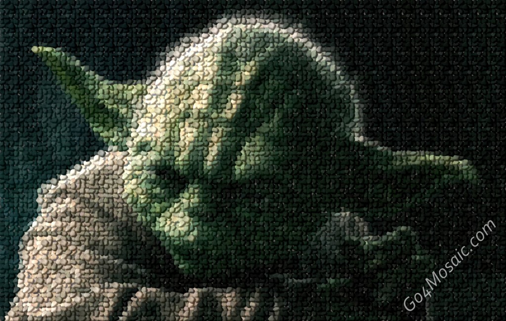 Yoda photo mosaic from pebbles