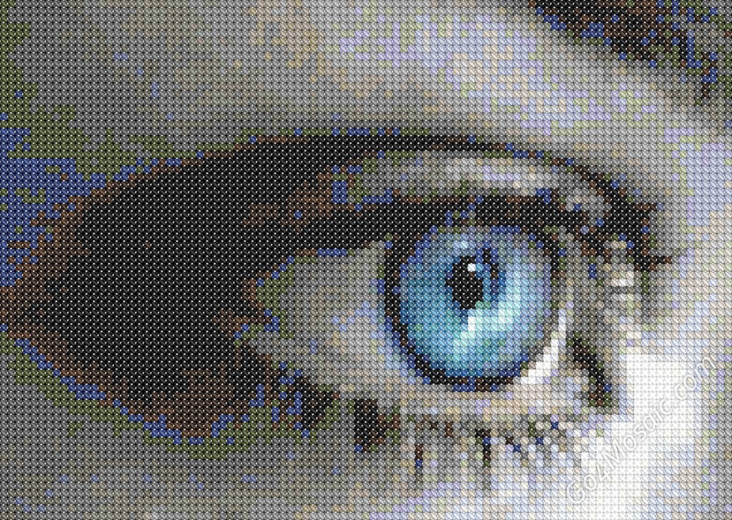 Eye mosaic from cross-stitched