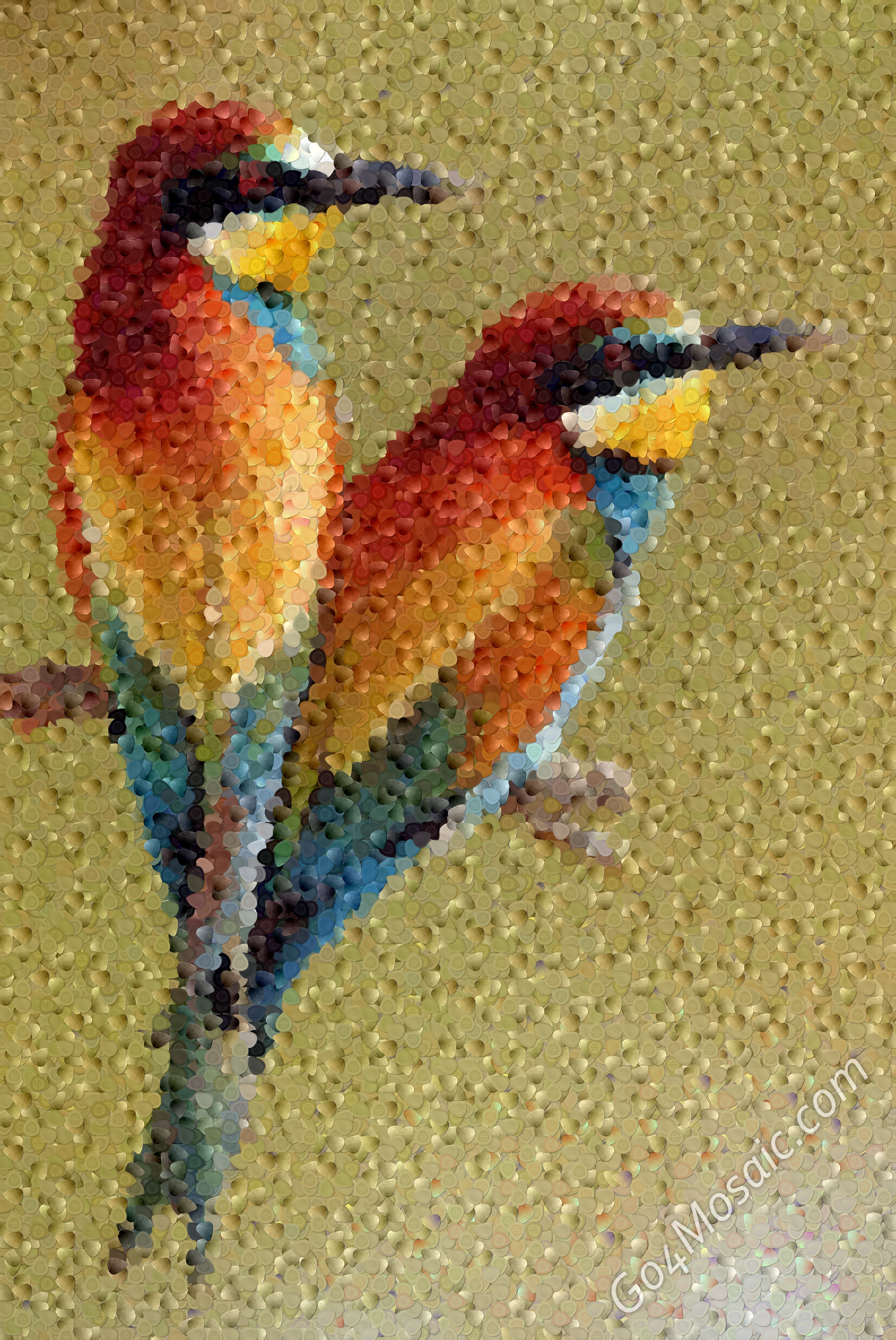 Colorful Birds mosaic from guitar picks